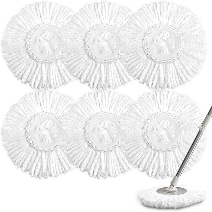NICEMOVIC 6 Pack Spin Mop Replacement Head for 360° Spin Mop System, Standard Size Round Shape Spin Mop Replacement Head, Microfiber Refills Machine Washable and Easy Cleaning