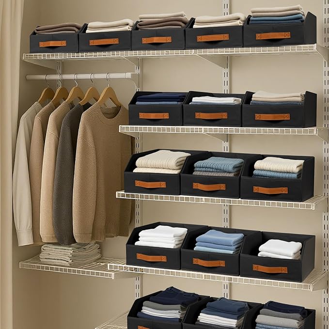 Homsorout Fabric Storage Bins for Organizing - 4 Pack Large Trapezoid Collapsible Storage Bins with Front Handle