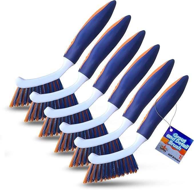 Bring It On Grout Cleaning Brush 6-Pack– Crevice Cleaning Brush with Stiff Nylon Bristles – 8-inch Heavy-Duty Grout and Tile Cleaner Brush – Scrubbing Brush for Corners, Bathroom, and Kitchen