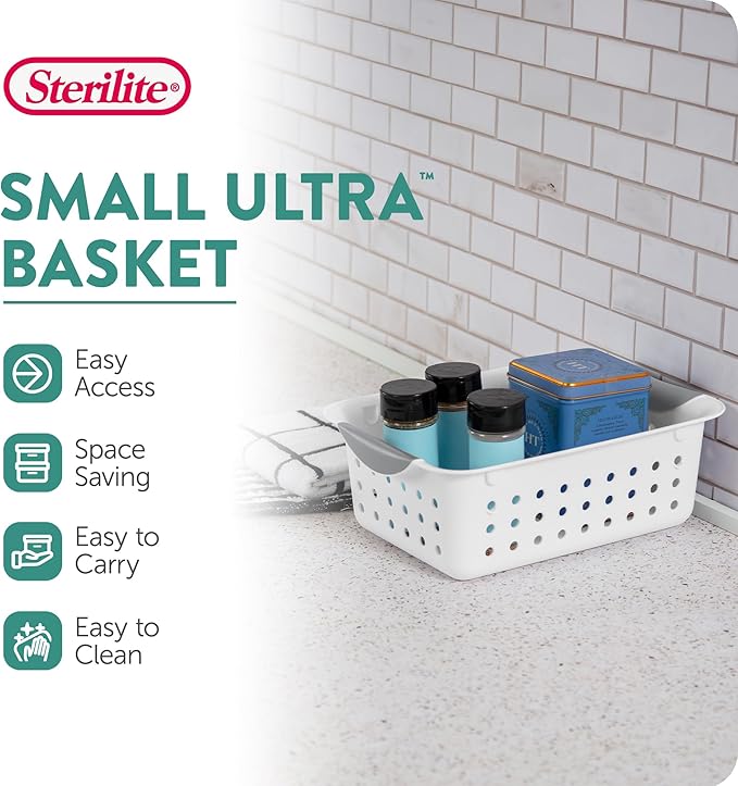 Sterilite Small Ultra Basket, Storage Bin to Organize Closets, Cabinets, Pantry, Shelving and Countertop Space, White, 36-Pack