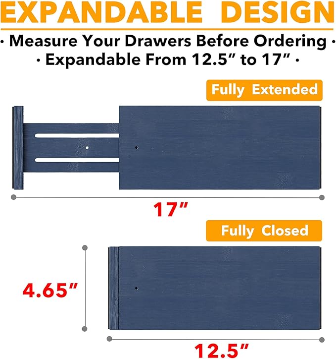 SpaceAid Bamboo 4 Pack Dresser Drawer Dividers, 4.65“ High Adjustable 12.5“-17” Drawer Organizers, Expandable Organization for Clothing, Clothes