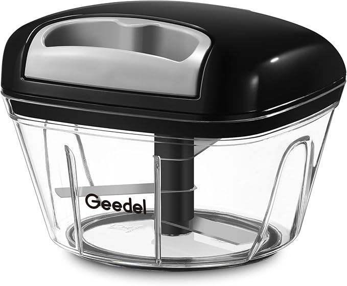 Manual Food Processor Vegetable Cutter, Geedel Pull Chopper with String, Food Chopper Vegetable Cutter for Veggies, Fruits, Salad, Onion, Nuts, etc, 2 Cup(500ml), Black