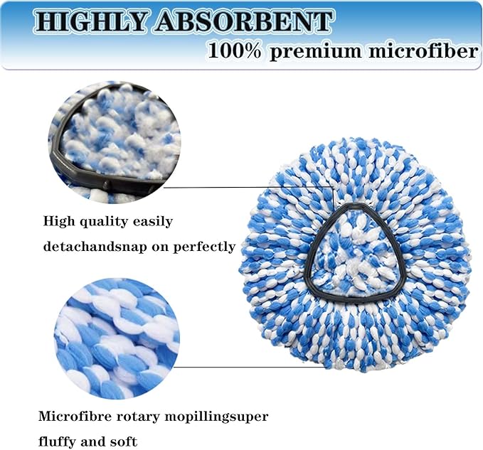 Spin Mop Replace Heads for O Cedar Rinse Clean 2 Tank System, Spin Mop Replacement Head 4 Microfiber Mop Refills, 1 Triangle Head Cover and 30-58in Handle 1 1Scrub Brush