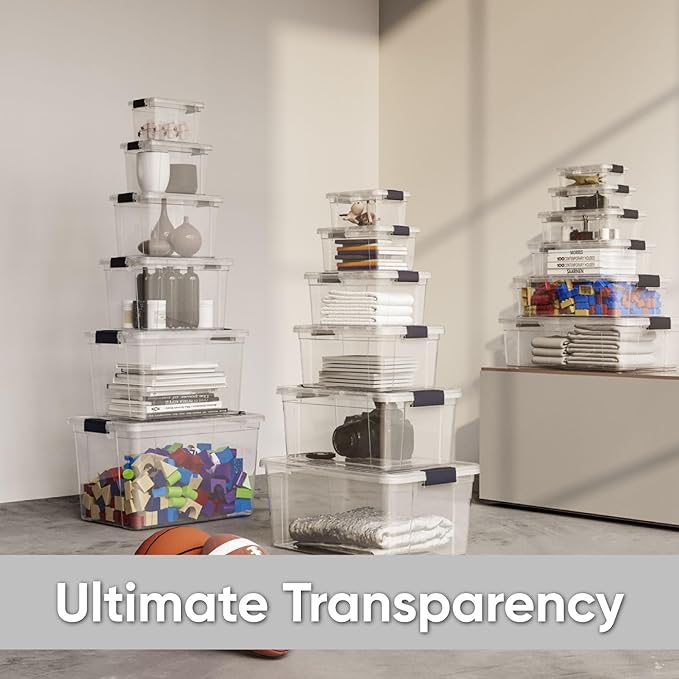 Superio Storage Bins with Lids- 2 Pack, 7.4 Qt Clear Boxes for Organizing, Stackable Plastic Containers- BPA Free, Non-Toxic, Odor Free