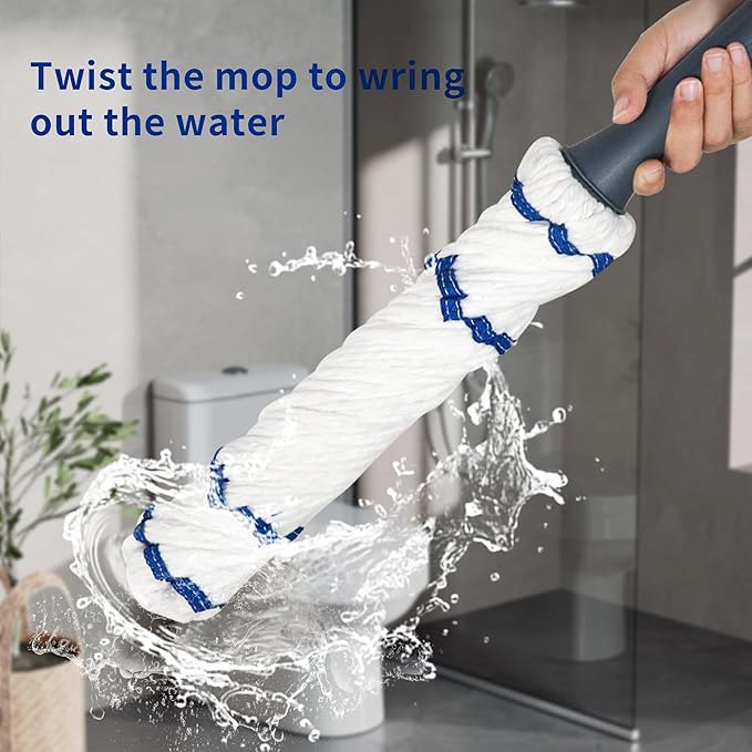 Silkyhose Self-Wringing Twist Mop Cotton Rotating Dry & Wet Mops with 2 Reusable Heads for Floor Cleaning Kitchen Bathroom Hardwood Vinyl Tile Laminate Household Office (White Style 2)