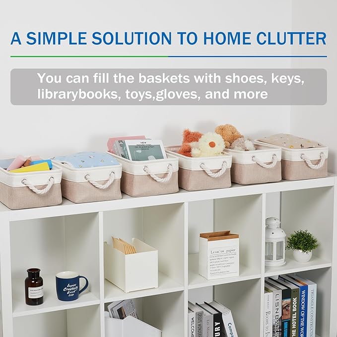 Bidtakay Small Baskets Fabric Storage [6 Pack] Beige Storage Bins 11.8 X 7.8 X 5