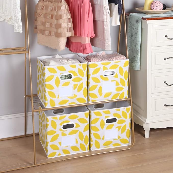MAX Houser Fabric Storage Bins Cubes Baskets Containers with Dual Plastic Handles for Home Closet Bedroom Drawers Organizers, Foldable, Set of 4