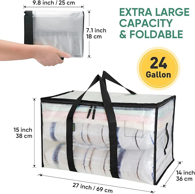 2-Pack Oversized Moving Bags with Reinforced Handles, Clear, 2-Pack