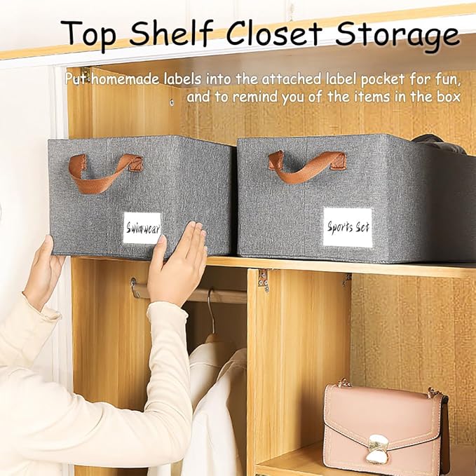 Linen Closet Organizer Storage Bin with Steel Frame, 23L Gray