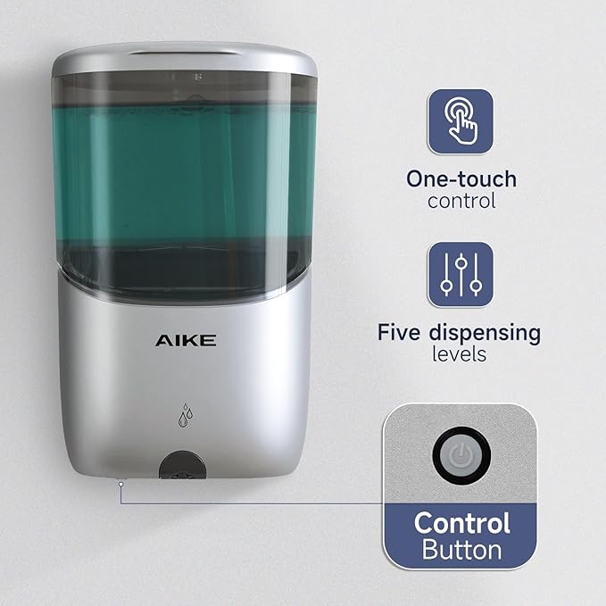 AIKE Liquid Automatic Wall Mount Soap Dispenser,Battery Operated Model AK1216,Silver
