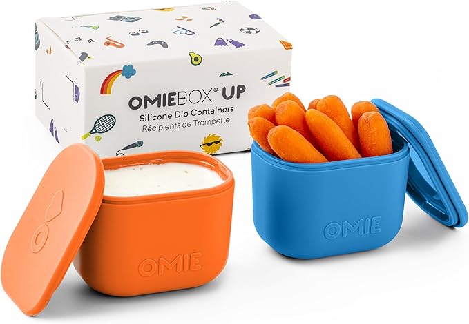 OmieBox UP (2 pack) Leakproof Dips Containers To Go, Salad Dressing Container, Condiment Container with Lids - Food Safe Silicone - 4.5 ounces