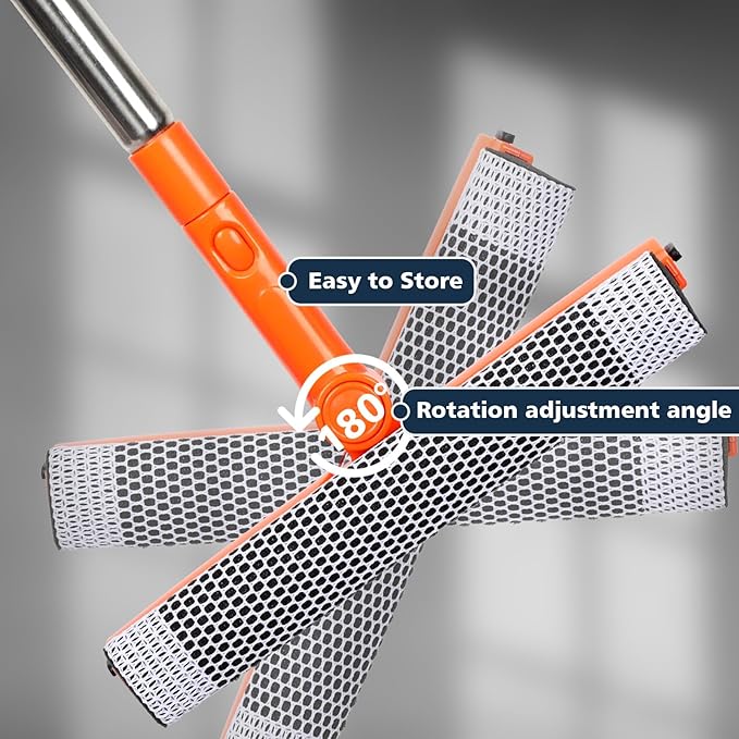 Professional Window Squeegee,2 in 1 Squeegee Window Cleaner with Long Stainless Steel Handle,Sponge Car Window Squeegee for Gas Station, Glass,Shower