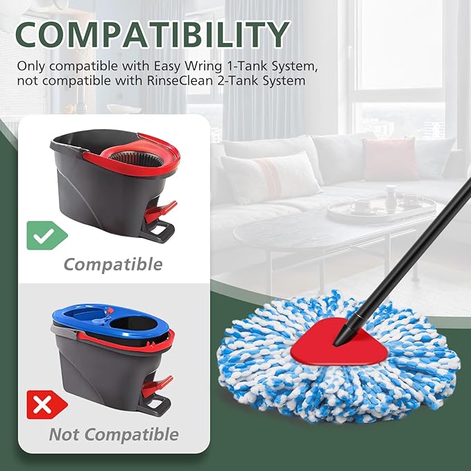 4 Pack Spin Mop Refill Replacement Head Compatible with EasyWring 1-Tank System Spinning Mop, with 1 Swivel Mop Base, 100% Microfiber Deep Cleaning Machine Washable - Blue