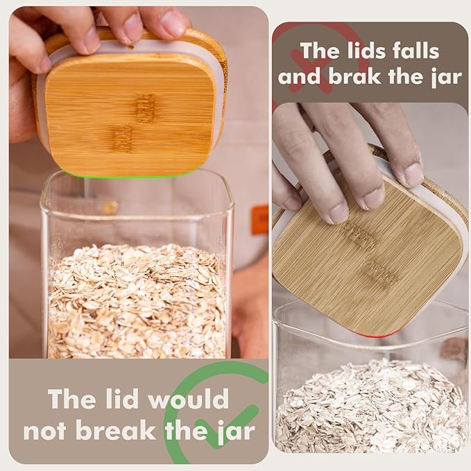 115oz 2PCS Large Glass Food Storage Containers of Wide Mouth Storage Containers with Tight Lids Square Glass Jars for Flour and Sugar, Cereal, Rice, Pasta, Oats, Wheatmeal, Coffee, Niblet