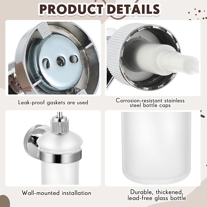3 Pack Hand Soap Dispenser Wall Mount Bathroom Glass Soap Dispenser Pump Bottle with Stainless Steel Pump for Kitchen Bathroom Countertop
