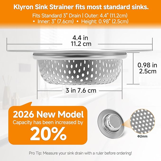 3-Pack Stainless Steel Kitchen Sink Strainer – 2026 Deep Basket Drain Filter, Rust-Proof Food Catcher, Smooth Edge, Fits 3.5" for Kitchen