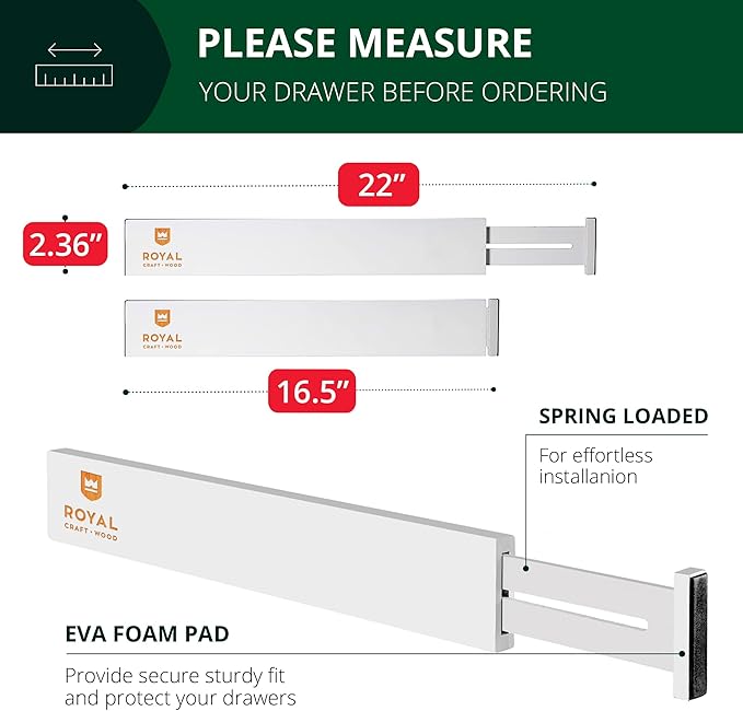 Bamboo Drawer Dividers Organizers, Adjustable Drawer Separator Splitters, White