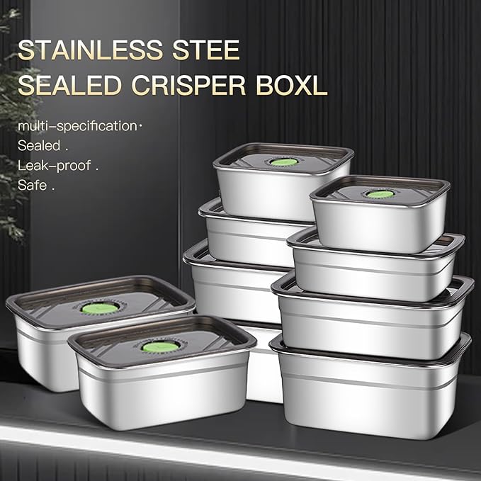GIUOIDUO 10-Piece Stainless Steel Food Storage Container Set with Airtight Lids - Durable