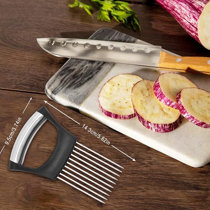 Onion Slice Holder, 2025 Upgraded Stainless Steel Onion Holder for Slicing Lemon Slicer Vegetable Cutter, Kitchen Chopper Slicing Assistant Tool for Meat, Onion, Potato, Tomato (1, B)