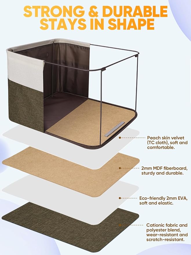 2 Pack Fabric Closet Storage Bins for Shelves, Brown, 17''x13''x10.5''