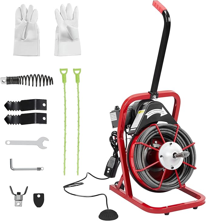 Garvee Drain Cleaner Machine 50 Ft X 3/8 Inch, 370W Drain Cleaning Machine Fits 1 Inch to 4 in Pipes