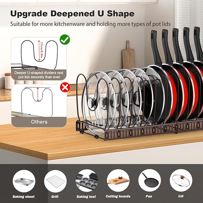 Pot and Pan Organizer Rack for Cabinet, Bronze