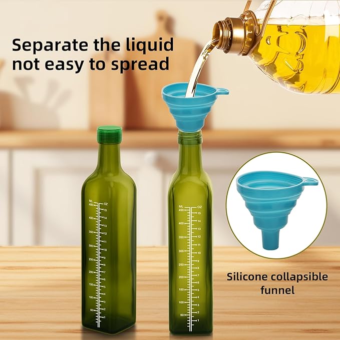 1 Pc 17oz Olive Oil Dispenser Bottle,500ml Glass Oil and Vinegar Dispenser Set with 1 Stainless Steel Pourers,Funnel Oil Bottles for Kitchen (Green Scale)
