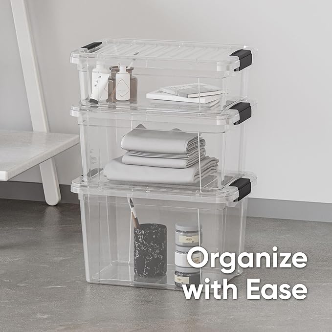 Superio Storage Bins with Lids- 2 Pack, 7.4 Qt Clear Boxes for Organizing, Stackable Plastic Containers- BPA Free, Non-Toxic, Odor Free