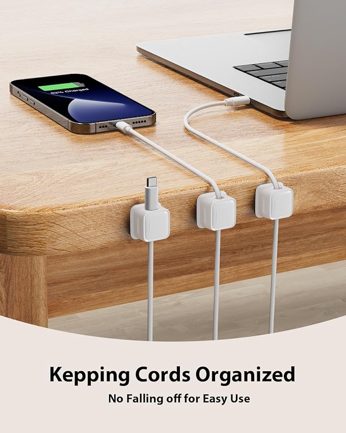 16 Pack Magnetic Cord Organizer Holder,Strong Adhesive Desk Cable Management Easy Open,Organize Phone Charging Cords Wire Holder Organizer Neatly for Home,Office,Car,Desk,Nightstand-White