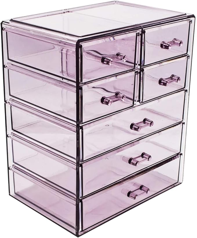 Sorbus Acrylic Makeup Organizer Set, 7-Drawer Vanity & Countertop Cosmetic Storage with Small & Wide Drawers, Purple Makeup Storage for Brushes