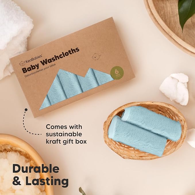 6-Pack Baby Washcloths – Soft Absorbent Viscose from Bamboo Washcloths for Face, Body, Baby Towels for Newborn, Kids, Toddlers, Infant, Gentle on Sensitive Skin, 10x10 Reusable Face Towels (Sky)