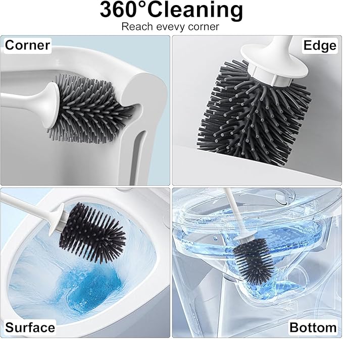 RV Toilet Bowl Brush and Holder, Ventilated Toilet Cleaner Brush with Long Handle and Flexible Bristles, Wall Mount for Motorhome Travel, Travel Trailers, Camper