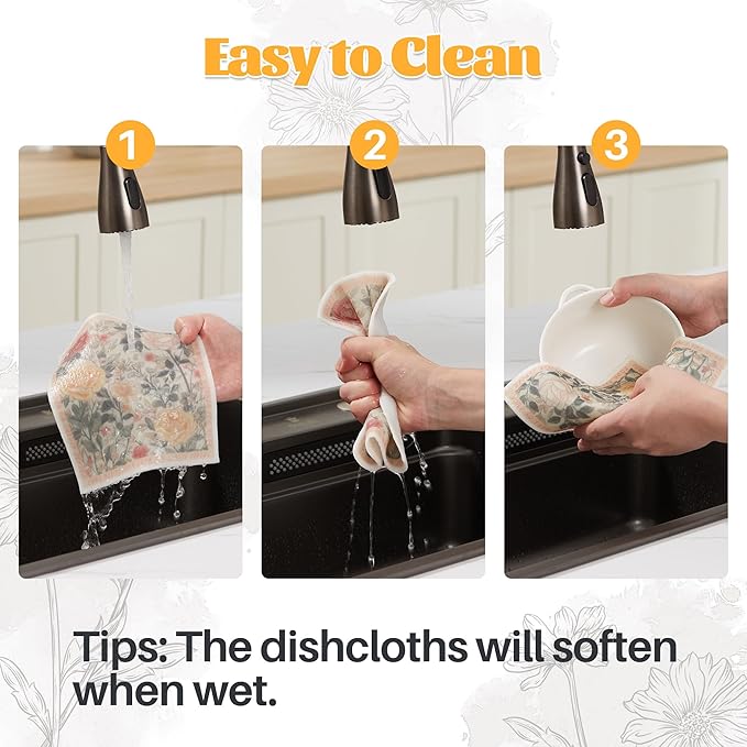 JOYMOOP 6 Pack Dishcloths for Kitchen, Reusable Absorbent Non-Scratch Cleaning Cloths, Washable Quick-Drying Rags for Cookware and Household, 6.7×7.9 Inch