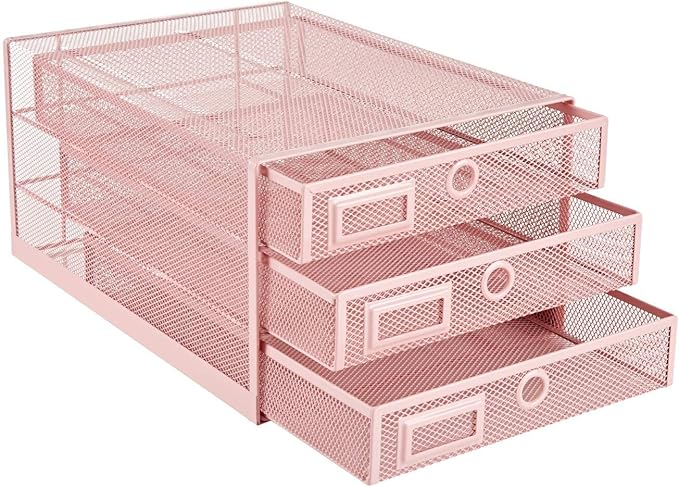 Annova Desk Organizer Wire Mesh 3 Tier Sliding Drawers Paper Sorter/Multifunctional/Premium Solid Construction for Letters, Documents, Mail, Files