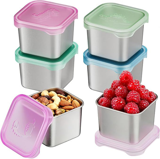 Tanjiae 6-Pack Small (6 oz) Stainless Steel Snack Containers for Kids, Easy-Open Toddler Snack Containers with Lids