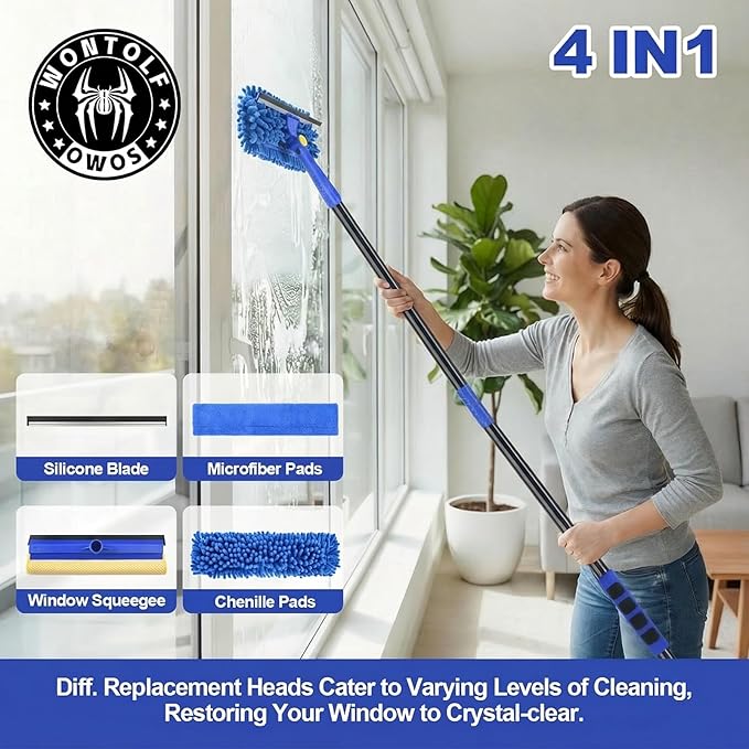 Wontolf 4-in-1 Squeegee for Window Cleaning Kit with Storage Bag, 79'' Squeegee Window Cleaner Tool with Extension Pole