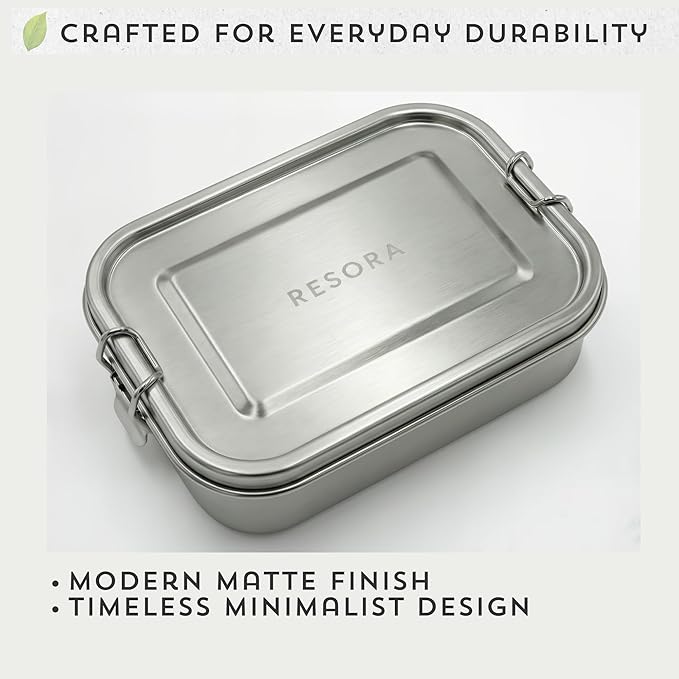 RESORA 40oz 18/8 Food-Grade Stainless Steel Bento Lunch Box for Adults, Leak-Proof, Reusable Stainless Steel Lunch Container with Secure Sealing Lid, 2 Removable Dividers, Work & Travel Meal Prep