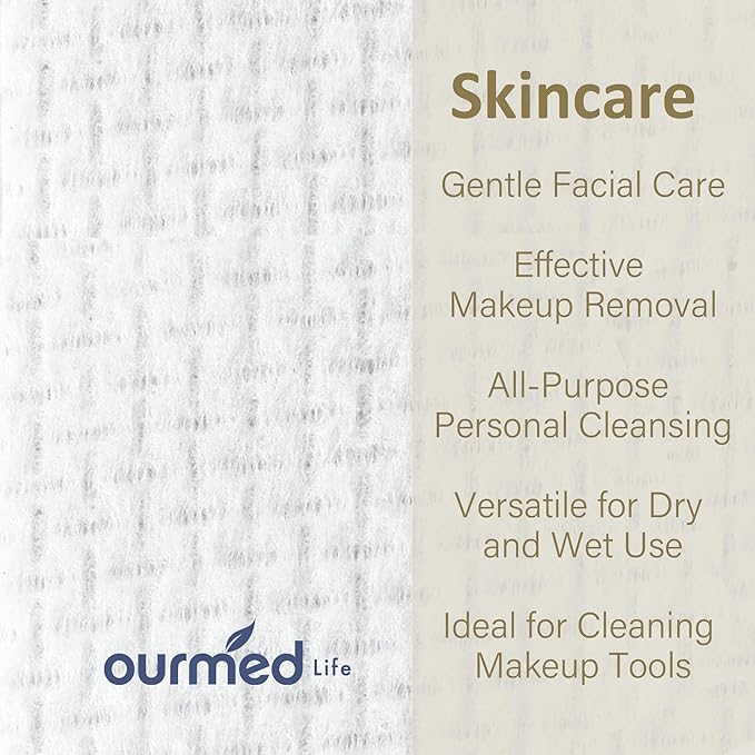 Ourmed Life Disposable Face Towel | 150 Count Lint-Free Biodegradable Clean Towels | Dry Makeup Remover Wipes | Super Soft & Thick for Sensitive Skin | 10-Inch X 12-Inch Extra Large Size | Pack of 3