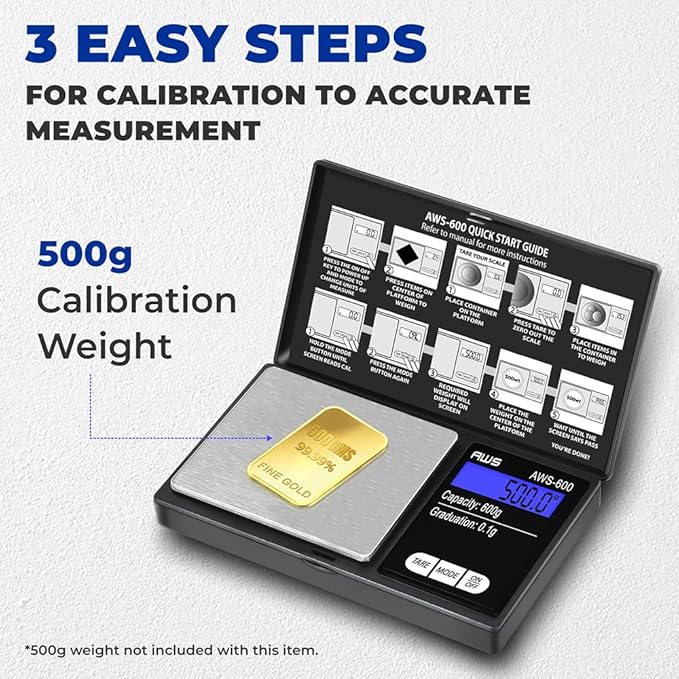American Weigh Scales Digital Pocket Scale 600g x 0.1g with LCD Display Gram, Ounce, Carat, Grain for Coins, Jewellery, Gemstones, Metals, Kitchen, Food & Medicines – Black