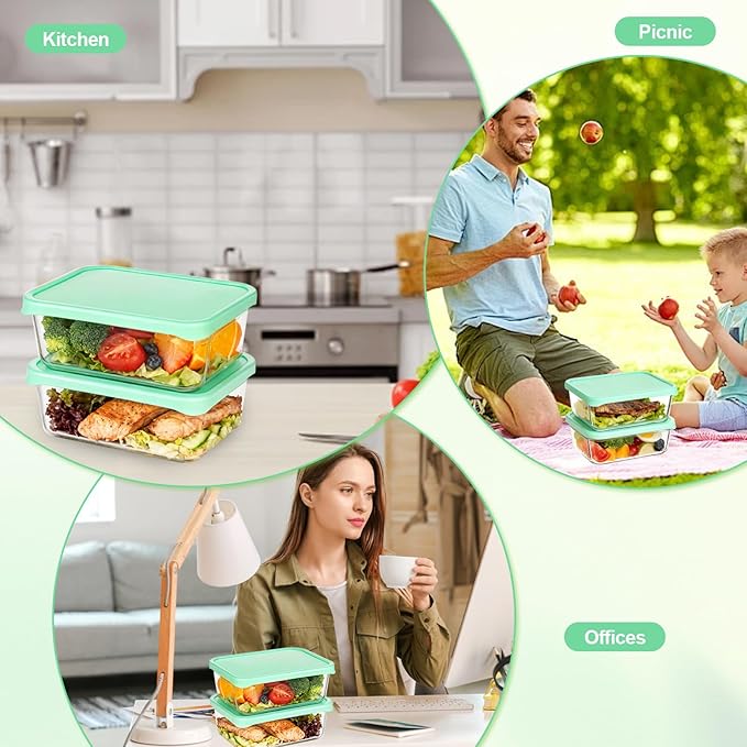 Quodac Food Storage Containers 4-Pack, 4.7 Cup Leakproof Lunch Boxes with Silicone Lids, Microwave & Dishwasher Safe, BPA-Free Meal Prep Containers