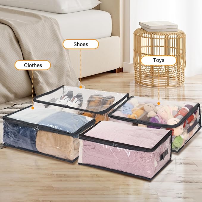 Fixwal 2pcs Small Comforter Storage Bags with Zipper 35L Capacity, Clear Plastic Closet Storage and Organizers for Clothing Sweaters Bedding Blankets