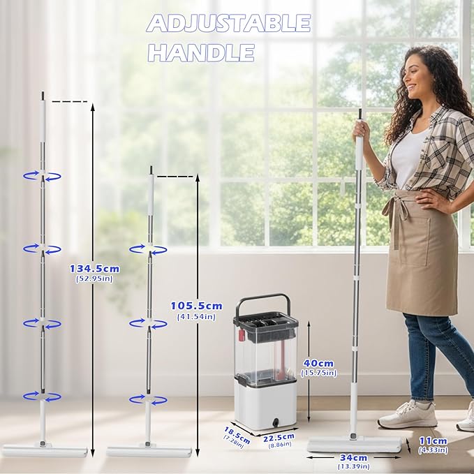 Mop and Bucket Set | Quick Cleaning Tool | Separate Dirty and Clean Water | 2 Machine Washable Microfiber Mop Pad | Mops for Floor Cleaning Safe on Wood Floors, Vinyl, Tile