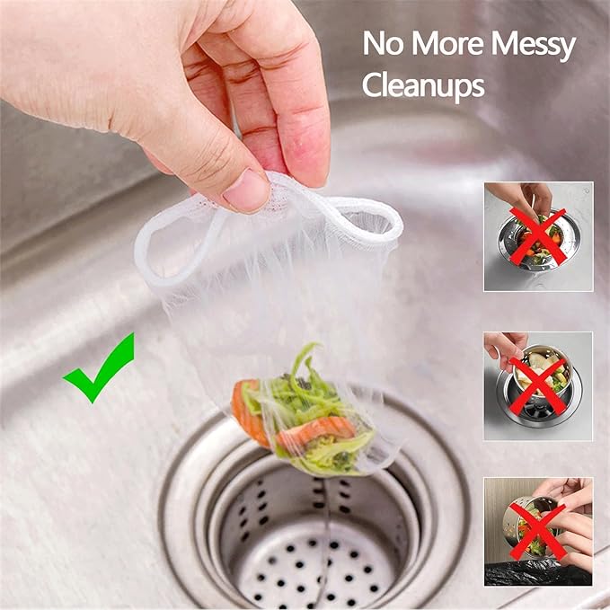600pcs Kitchen Sink Strainer Mesh Bags, Disposable, Anti-Clogging, Elastic, Fits Most Sink Drain Strainer Basket, Collecting Food Scraps Leftover Waste Garbage