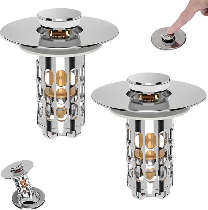 Bathroom Sink Stopper Drain Hair Catcher,3 in 1 Bathroom Sink Drain Strainer with Anti-Clogging Filter Basket
