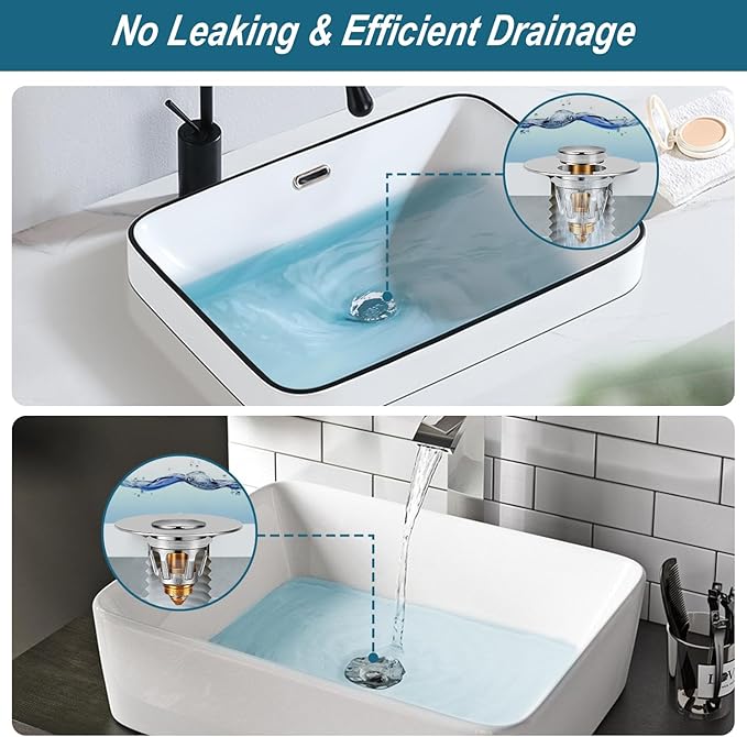 Universal Bathroom Sink Stopper - Upgraded Pop up Drain Strainer with Hair Catcher, Fits 1.1-1.5 Inch U.S. Standard Drain Holes - Anti-Clogging Filter