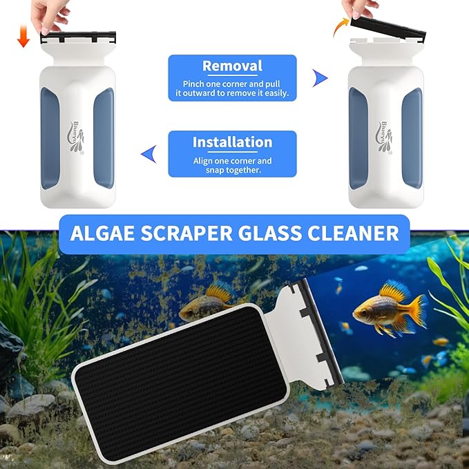 Magnetic Aquarium Fish Tank Glass Cleaner, Floating Aquarium Magnetic Brush, Algae Scraper Glass Cleaner Scrubber for 0.2-0.6 Inch Thick Glass Fish Tank (L)