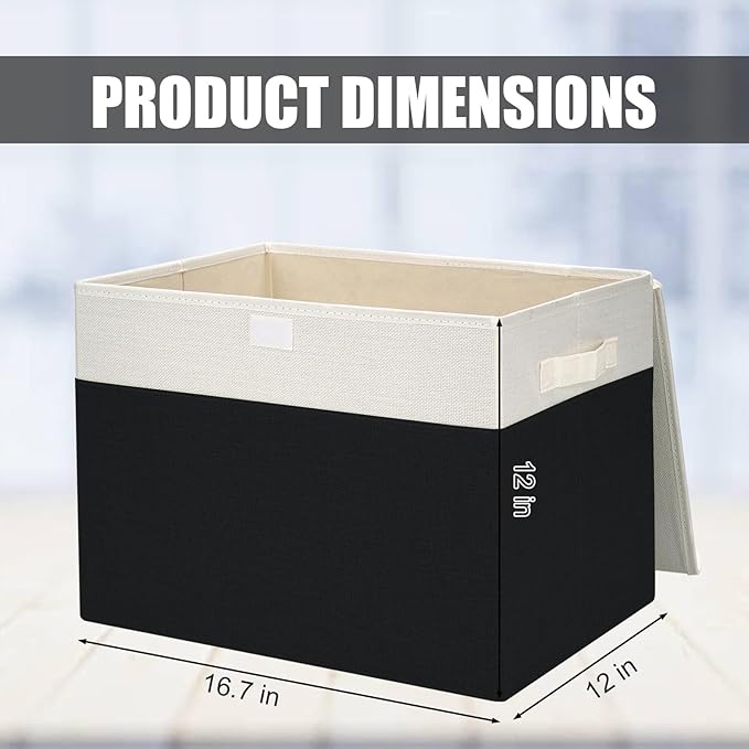 Bagnizer Large 42 Quarts Fabric Storage Bins with Lids [2-Pack] Linen Collapsible Foldable Baskets