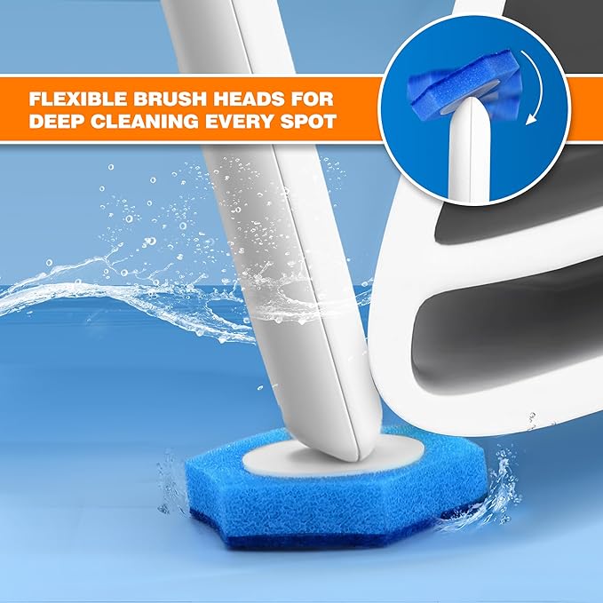 NEWE Disposable Toilet Brush Cleaner Refills 16 Packs, Compatible with Upgraded Clamping Wand System, Bathroom Bowl Cleaning Replacement Heads for Sink Bathtub Wash Basin Mop Pool