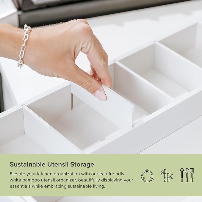 KitchenEdge Adjustable Kitchen Drawer Organizer for Utensils and Junk, Food-Safe Contract Grade with 100% Sustainable Wood