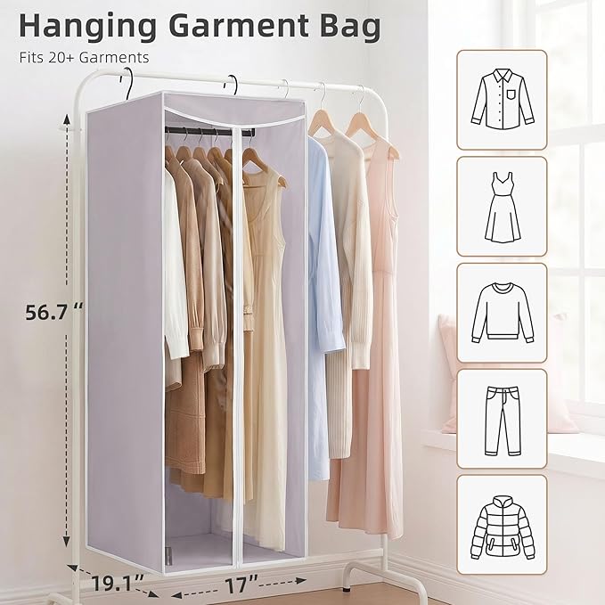 STORAGE MANIAC 57" Long Garment Bags for Hanging Clothes Garment Cover for Closet Storage, Large Hanging Garment Bag for Dresses, Suits, Coats